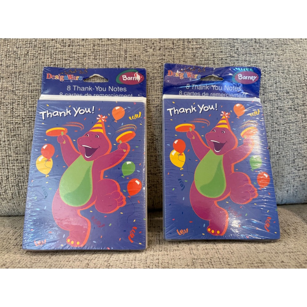 Vintage 2000 Barney Thank You Notes 2 Packs of 8‎ DesignWare American Greetings